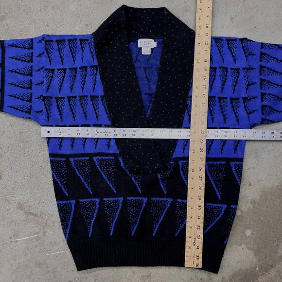 Vintage FABE Abstract Shawl Collar Geometric Triangle Knit Sweater Blue Black M - Picture 5 of 5